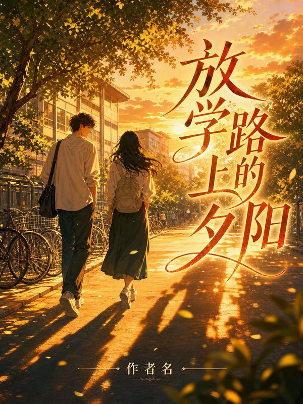 校园小说封面模板：放学路上的夕阳